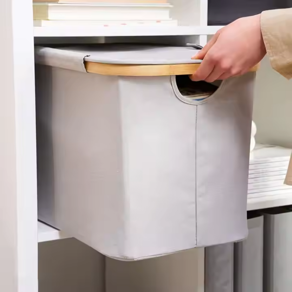 Collapsible Laundry Bin with Bamboo Frame & Dust Cover
