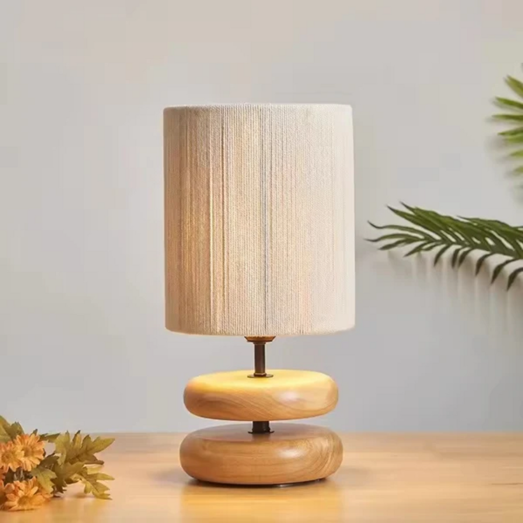Solid Wood Table Lamp with Fabric Shade