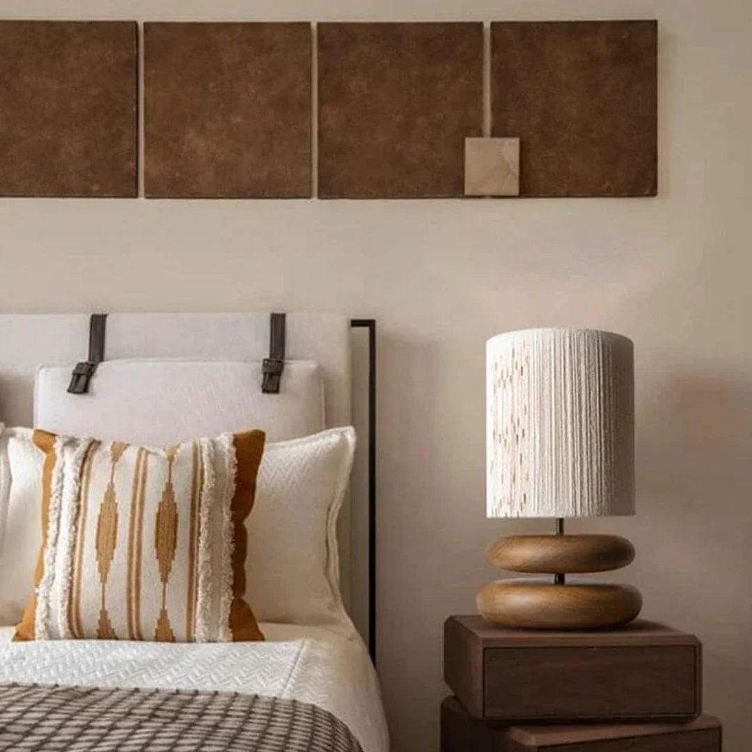 Solid Wood Table Lamp with Fabric Shade